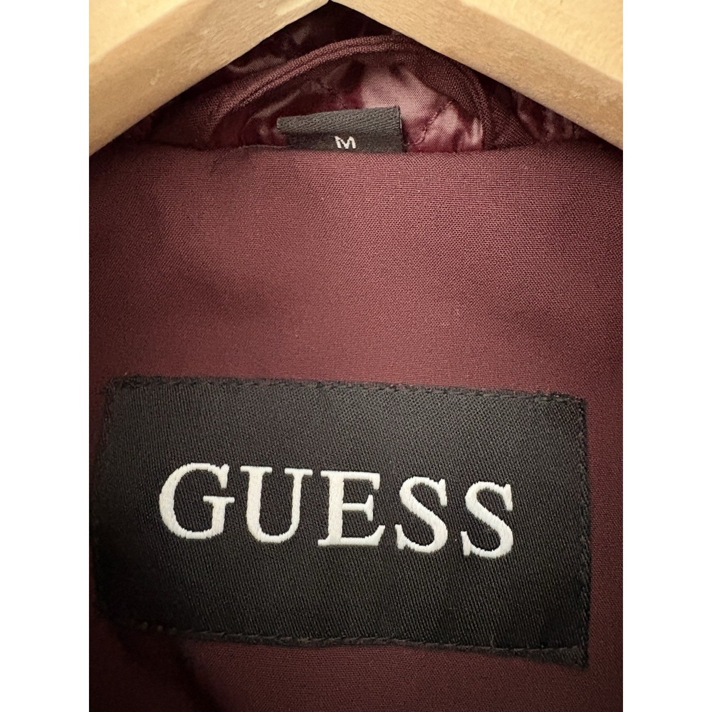 Guess Zip Up Quilted Hood Jacket Medium Winter Cozy Warm Mid Length - Picture 5 of 8